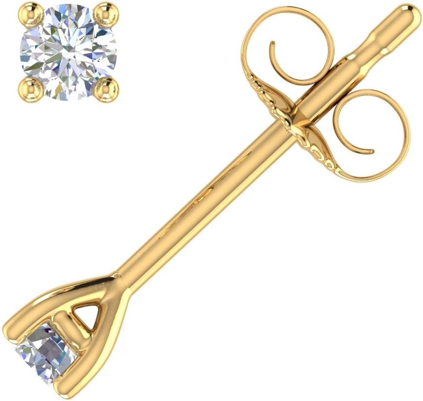 1/10 Carat Natural Diamond Solitaire Stud Earrings in 10K Gold Best Jewelry Gift for Her
