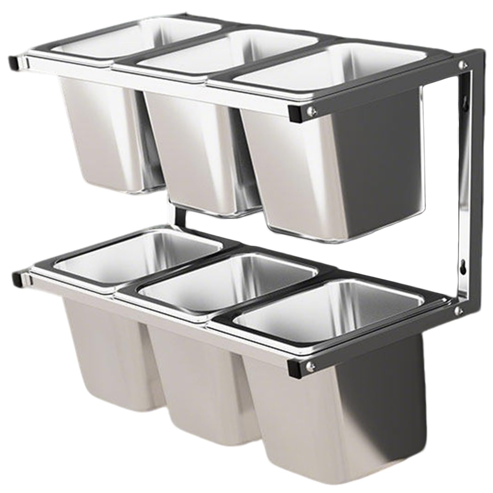 SaryEdge 2Tier Stainless Steel Pizza Topping Station With Spoons & Lids Wallmounted Spice Rack 6/8/10 Compartments For Kitchen & Restaurant Use 3Pcs,15Cm-3Pcs-,15cm-3pcs