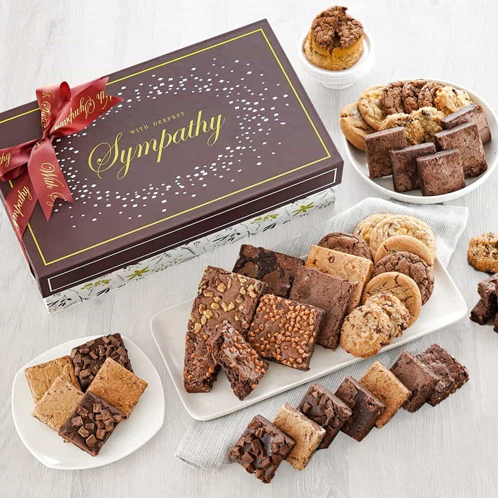 Broadway Basketeers Deluxe Condolence Sympathy Gift Baskets, Fresh Baked Assorted Brownies & Cookies Gift Box, Individually Wrapped Desserts Care Package for Loss of a Loved One, Bereavement
