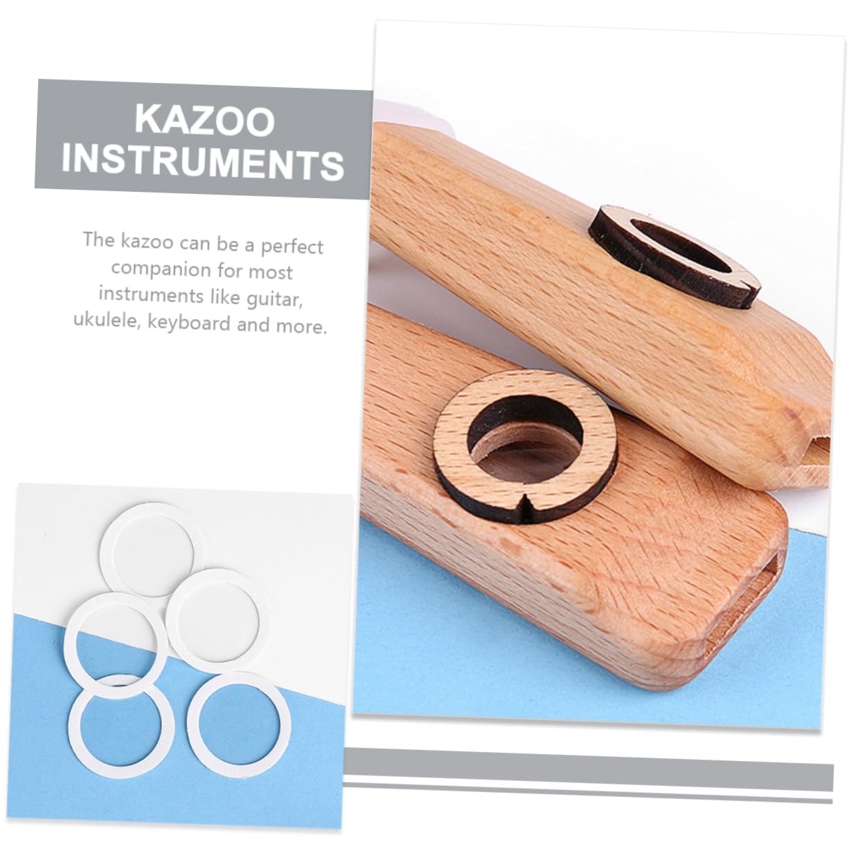 iplusmile Kazoo de Madera Profesional para Adultos Instrumento Musical Portátil con Resonancia Fuerte Acompañamiento para Guitarra Ukelele y Violín