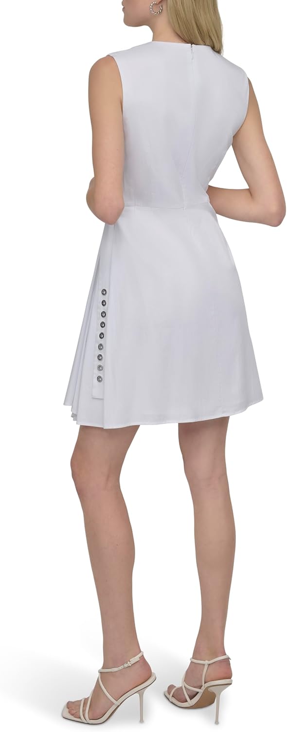 DKNY Women's Sleeveless Jewel Neck Faux Wrap Mini Dress with Grommet Belt - Image 4