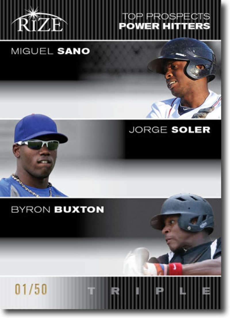 2012 Leaf Rize Draft Black Top Prospects Triple #JB-EH-NM Jairo Beras/Elier Hernandez/Nomar Mazara Rangers Dominican Republic (Rookie/Prospect Insert Paragon Card) MLB Baseball Card /50 NM-MT