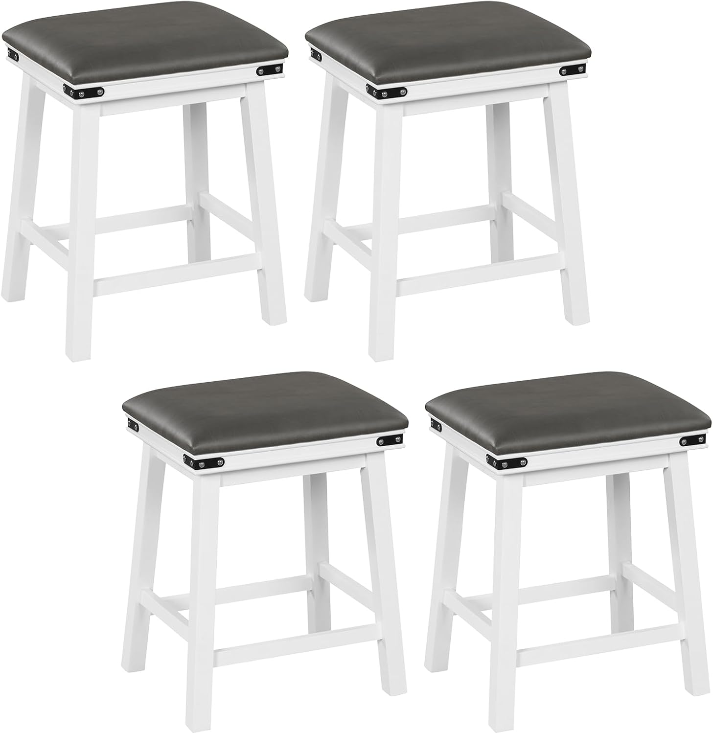 GOFLAME 24” Bar Stools Set of 4, Padded Dining Stools with Rubber Wood & Acacia Wood Frame, Counter Height Barstools for Kitchen, Dining Room, Restaurant, White