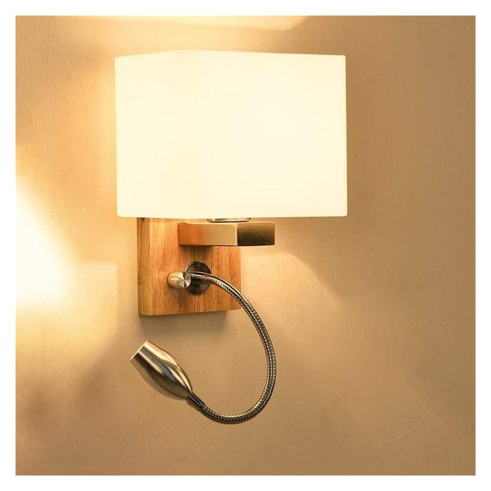 HXYSXHJUO Wall Lamp 360° LED Sconce Wooden Glass Shade Light Mini Bedside Reading Spotlight Living Room Bedroom Lantern