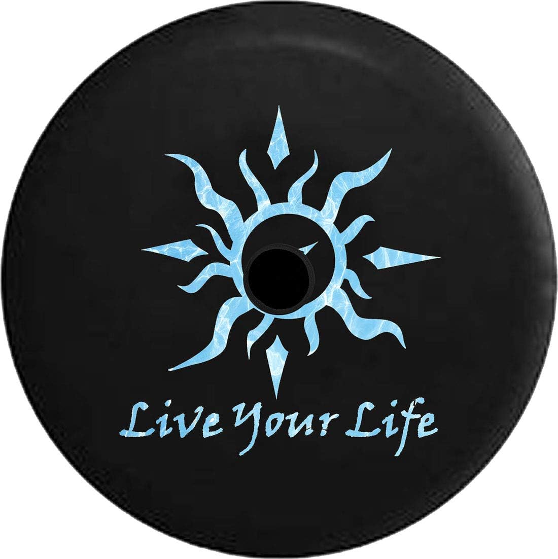 JL Tire Cover with Camera Hole Water Reflection Compass Rays Live Life Universal Fit for Size JL 32 Inch Black