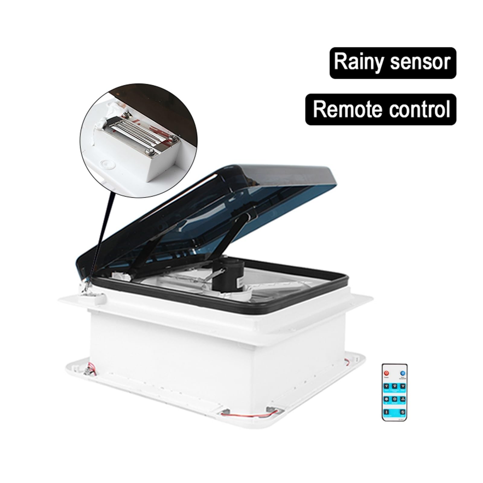 Akcesoria do przyczep kempingowych 12 V 16-calowy wentylator dachowy z oświetleniem LED i czujnikiem deszczu(Smoked lid)