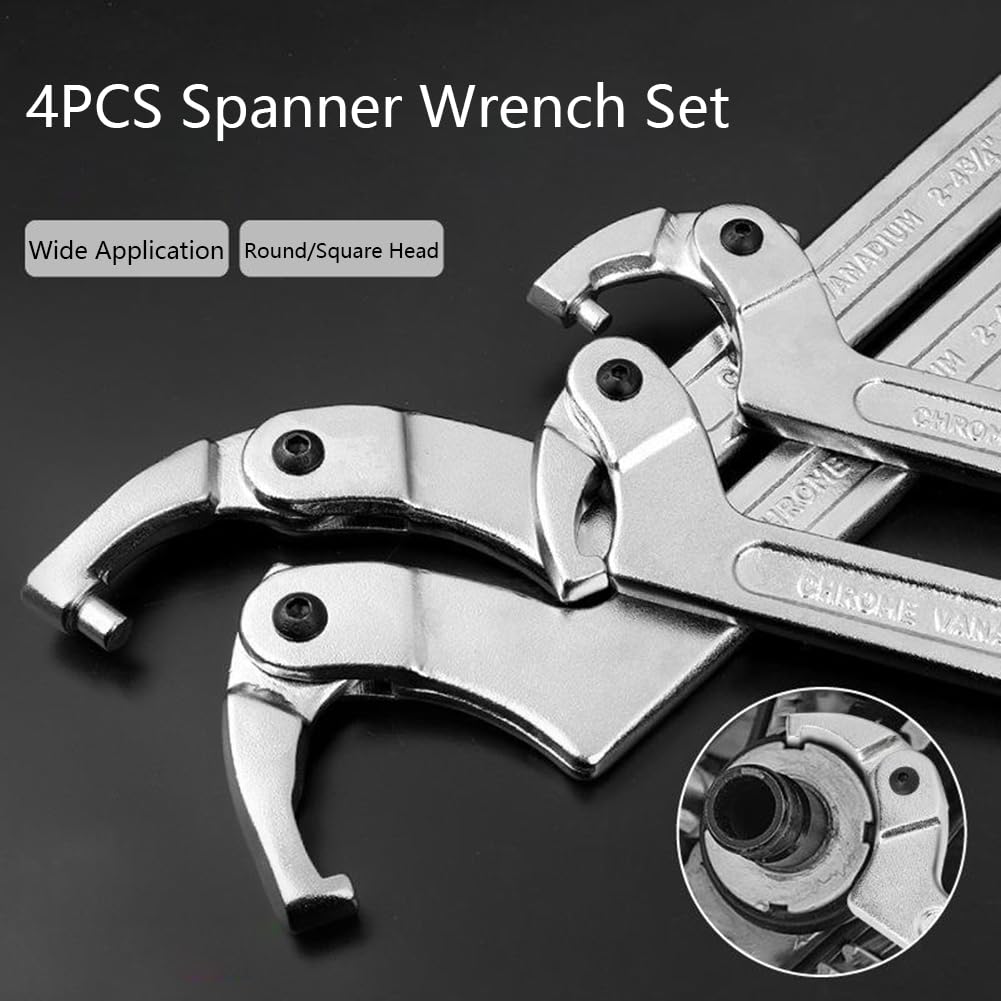 4 Piezas Llave Juego De Llaves, Ajustable Alfiler C Llave De Gancho Herramienta Llave, Métrica Juego De Llaves Para Apretar Tuercas Y Rodamientos, Round Head