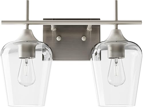 Miniatura 1 de VONLUCE Bathroom Vanity Light, 2 Light Bathroom Light Fixture Over Mirror, Bathroom Wall Lamp with Clear Glass, Modern Brushed Nickel Vanity