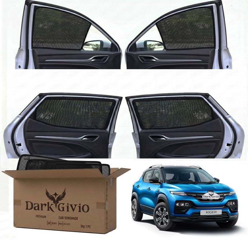Image of Car Window Sun Shade Protector for Kiger | Exact Fit Non-Magnetic Half Cut Sunshade (Set of 4 /6) | UV Blocker Side Window Car Curtains & Interior Accessory
