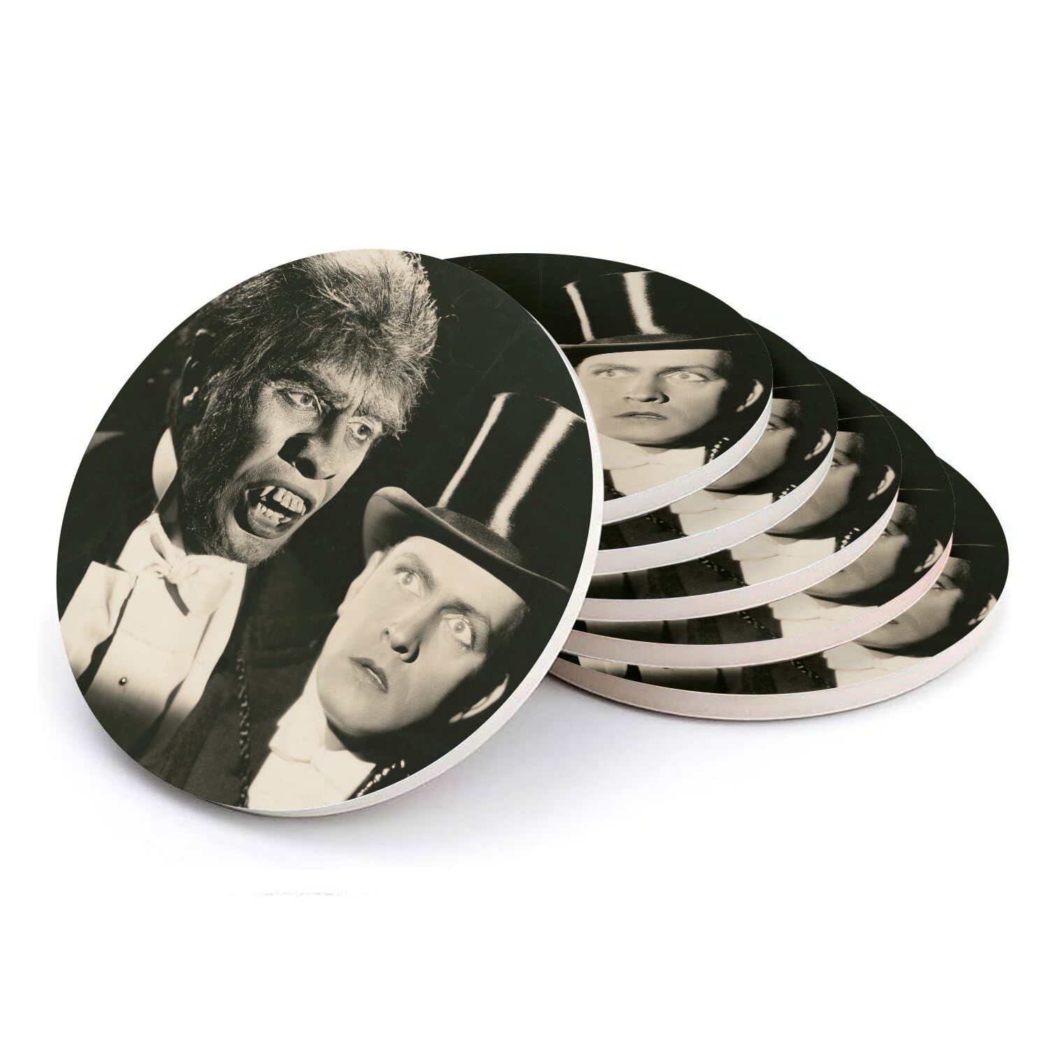 Sous-verre ronds céramique pour apéritif cinéma rétro Docteur Jekyll and Mister Hyde