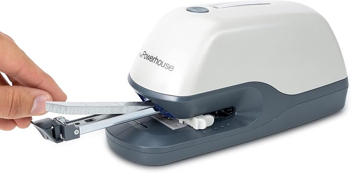 Powerhouse 超静音 40シート プレミアム電動ホッチキス – ジャムフリーフラットクリンチ オフィス 学校 自宅用 – アダプター 磁気リムーバー 1,250本 ホチキス針 特別なホチキス針不要