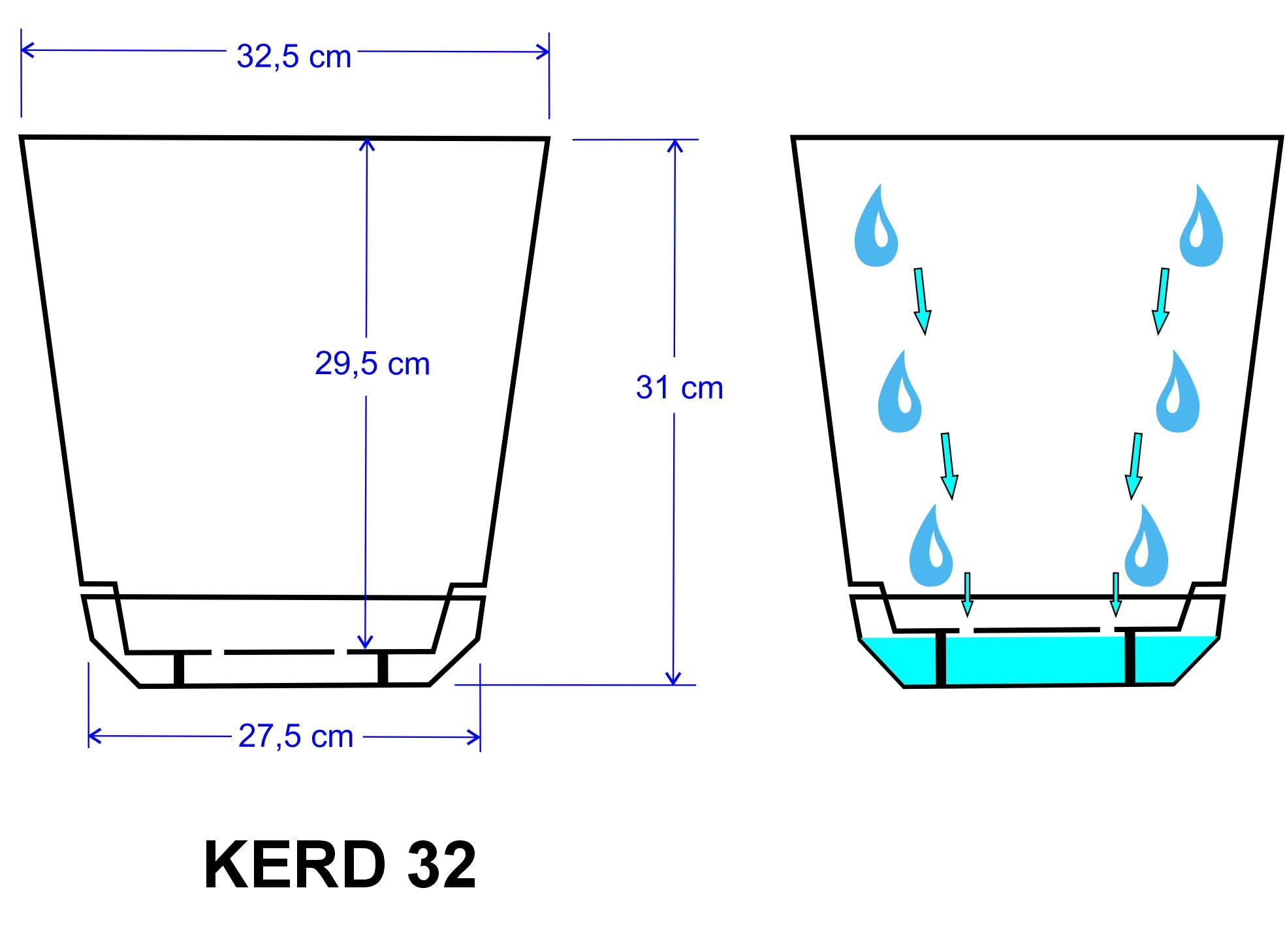 KERD Duo Pot De Fleur Rond 32 cm Blanc & Doré – Plastique Recyclé – Décoré Manuellement – avec Soucoupe – Drainage Intégré – Brillant – Fabriqué en Europe