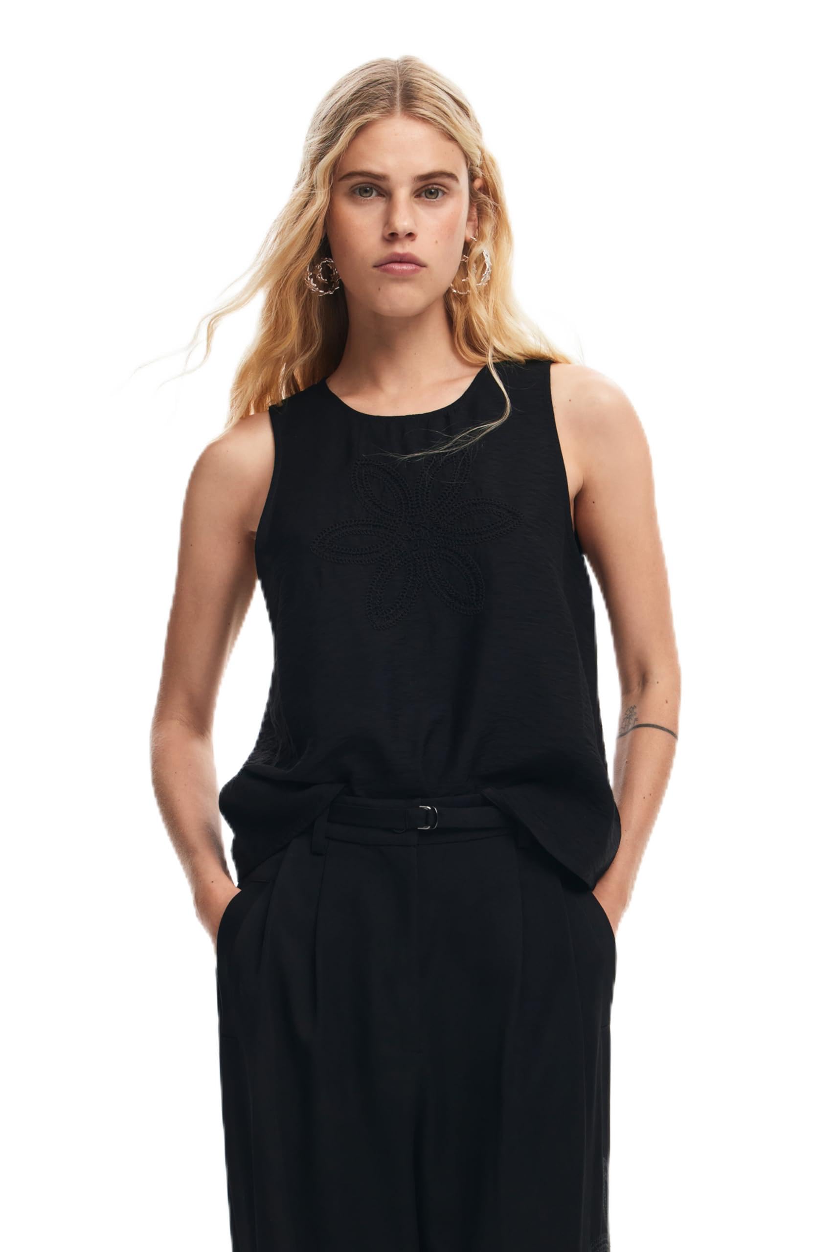 Desigual Damen Schwarz Women's Woman Woven Long Sleeve Blouse, Black, Small