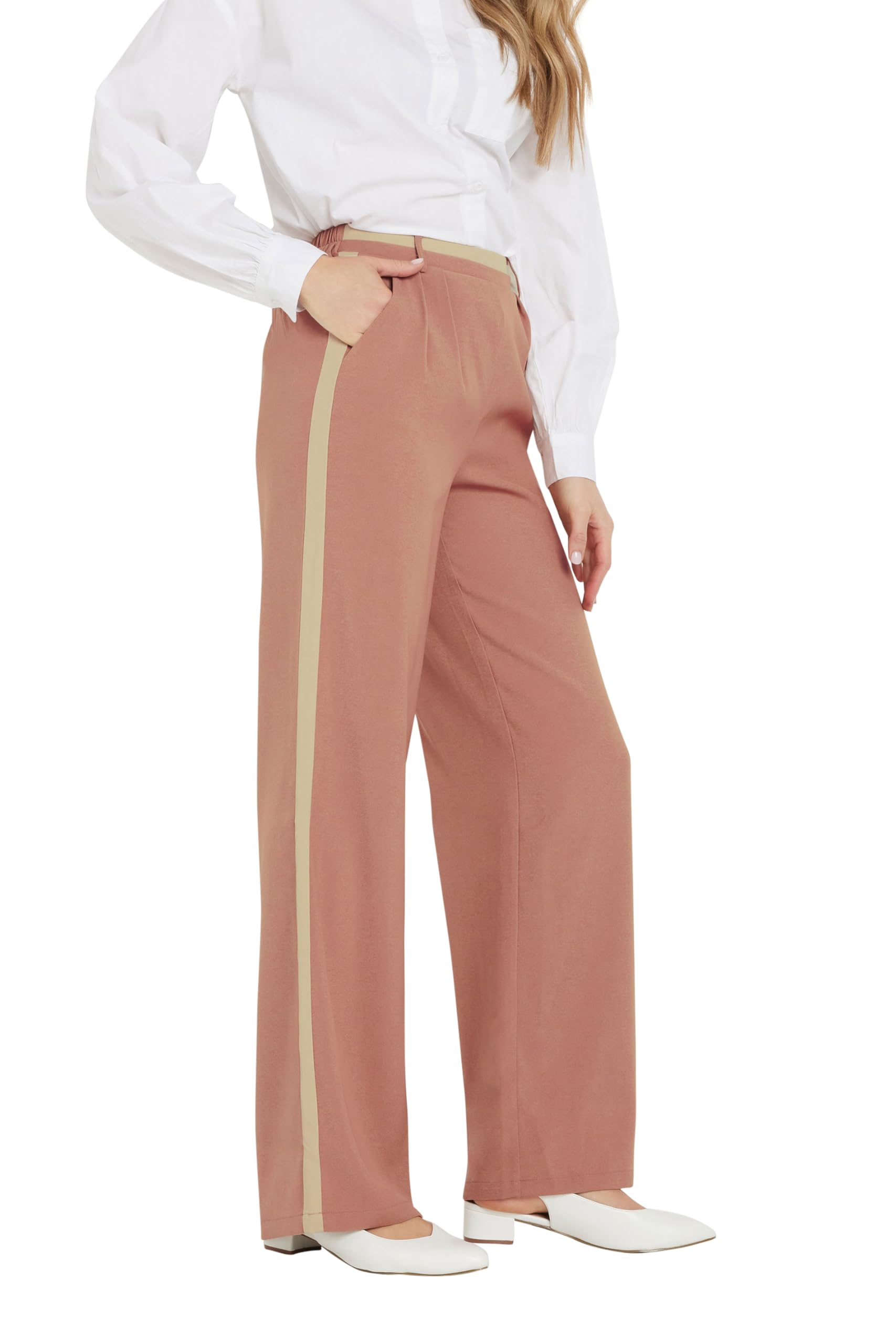 Long Tall Sally Women's Pink - Lts Tall Coral Contrast Stripe Wide Leg Trousers