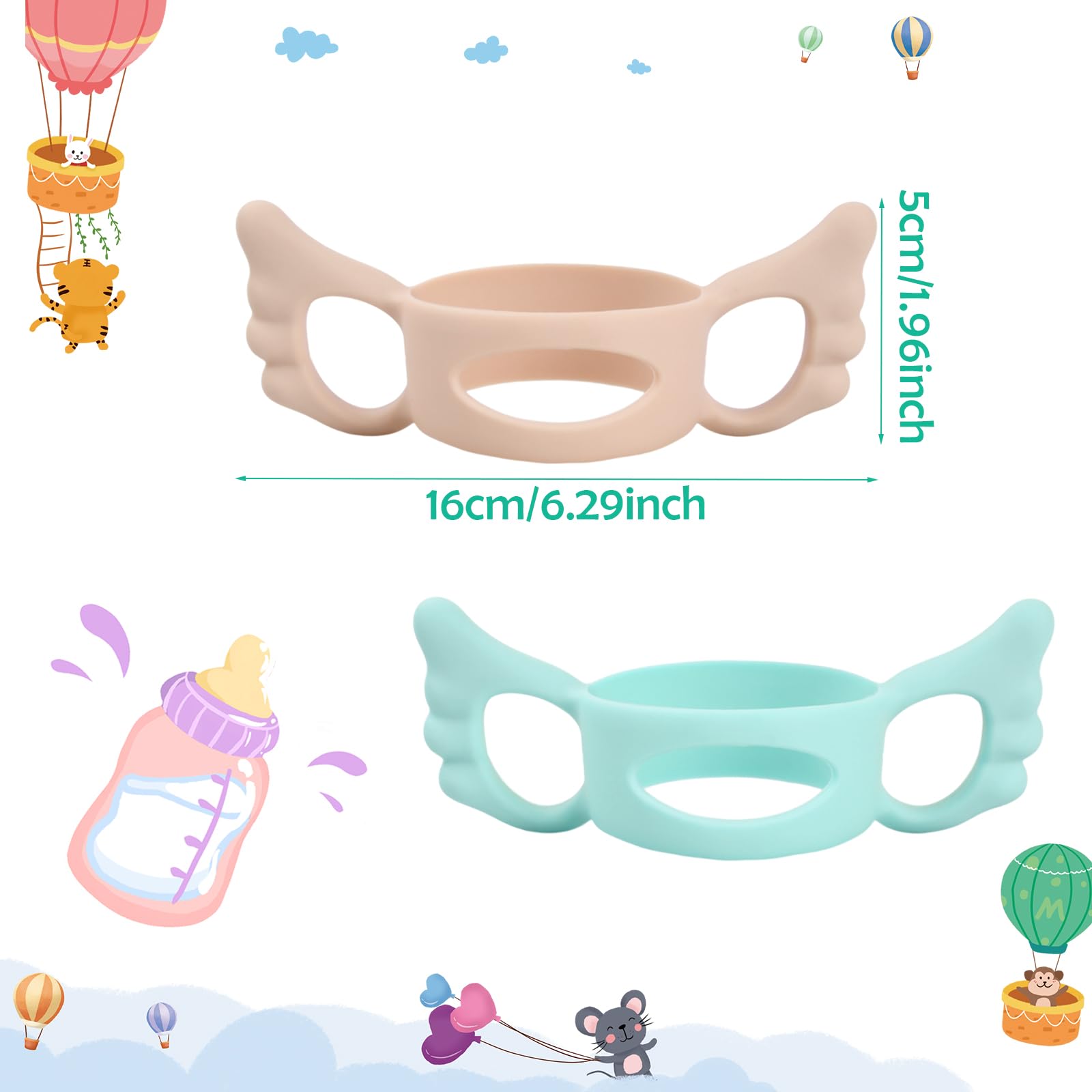 2 Pezzi Manico per Biberon, Maniglia per Biberon in Silicone, Manici Biberon a Collo Largo, Facile Installazione Bambini Manici per Bottiglie, Impugnatura Biberon per Bambini con Design a Presa