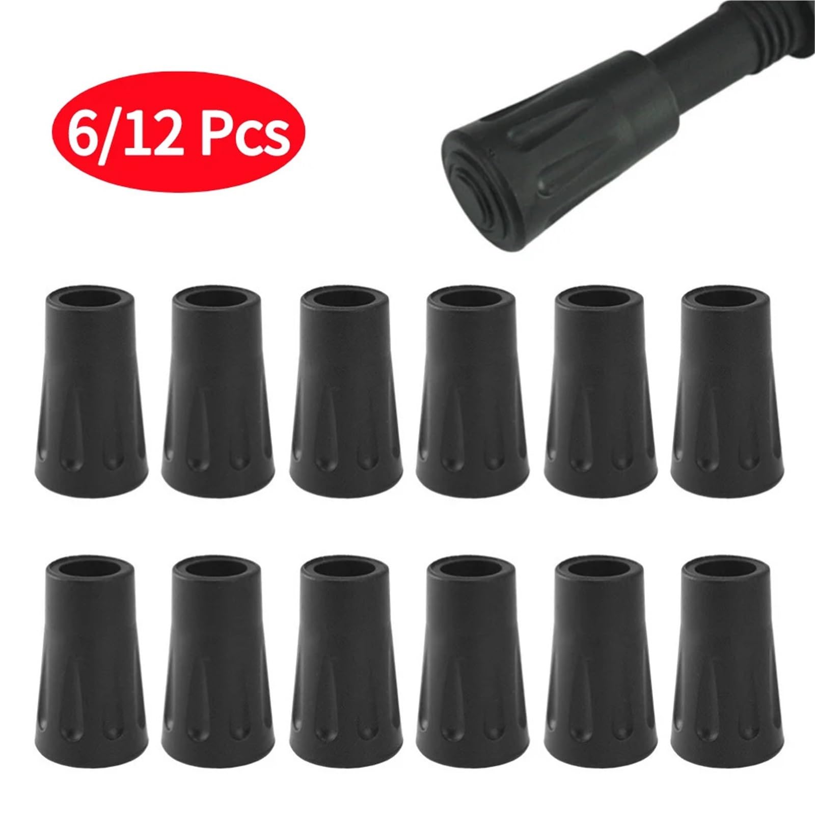 Ochraniacz na laski Trekkingowe gumowe końcówki Czarne 6/12 szt(Black-12pcs)