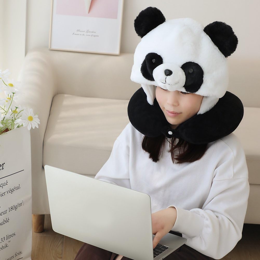 Poduszka pod kark, panda w kształcie litery U, poduszka podróżna, poduszka do biura, poduszka podróżna, przenośna poduszka w kształcie litery U, poduszka pod kark, kaptur