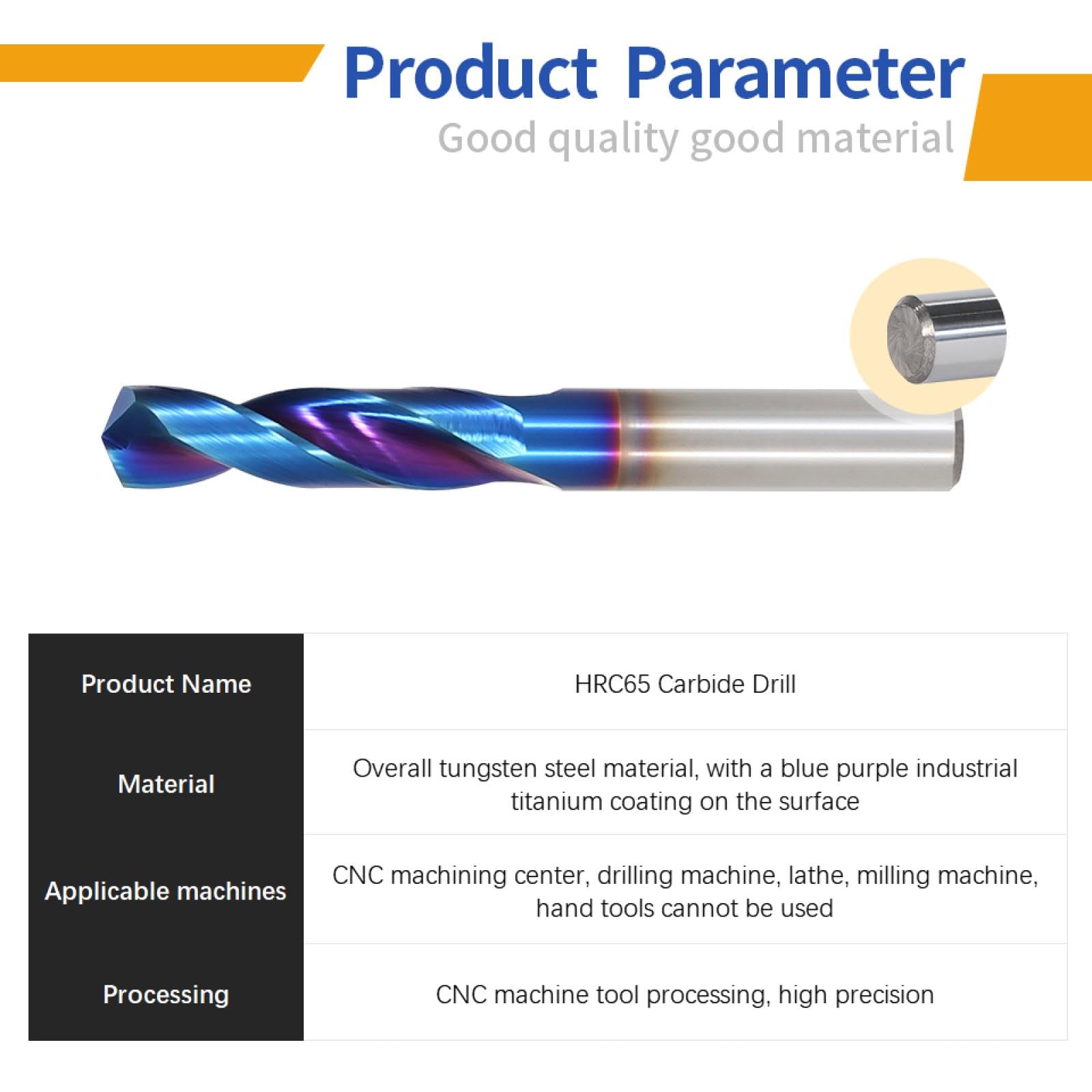 Punte in carburo di tungsteno Hrc65° Punte per metallo per lavorazione di metalli duri Utensile per foratura in acciaio per tornio CNC 0,5-20,0 mm (6,7 mm x 30 x 60 L)