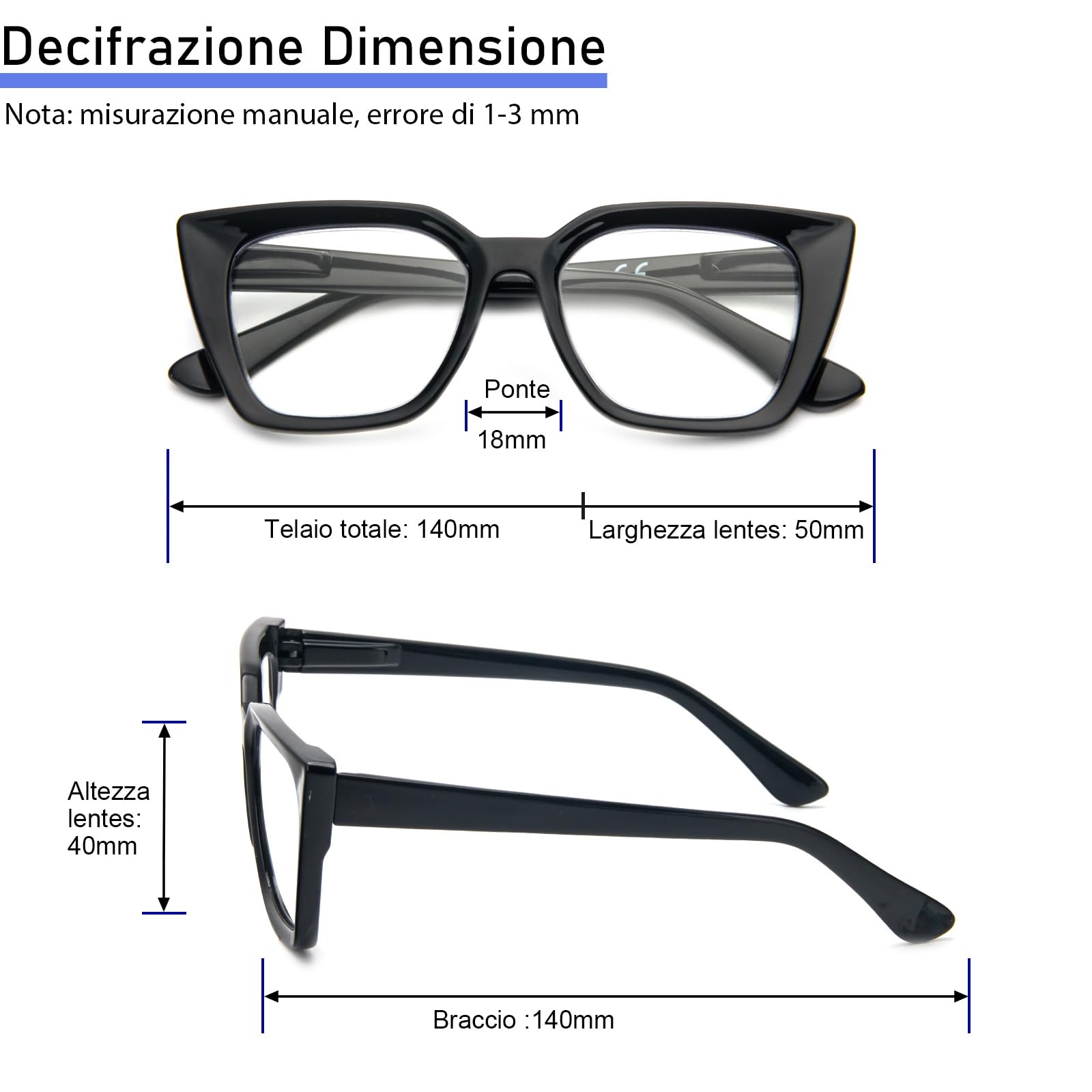 Kodilin 2 Pack Occhiali da lettura donna Oversized Square Anti Luce Blue Computer Lettori Uomo con cerniera a molla (+1.5, nero e nero rosa)
