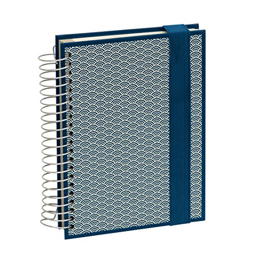 Mucho espiral A5, 165 hojas de papel beiges (en blanco/cuadros/rayas), cuaderno, de semi Kolon, en diferentes colores disponible, color Seigaiha marine