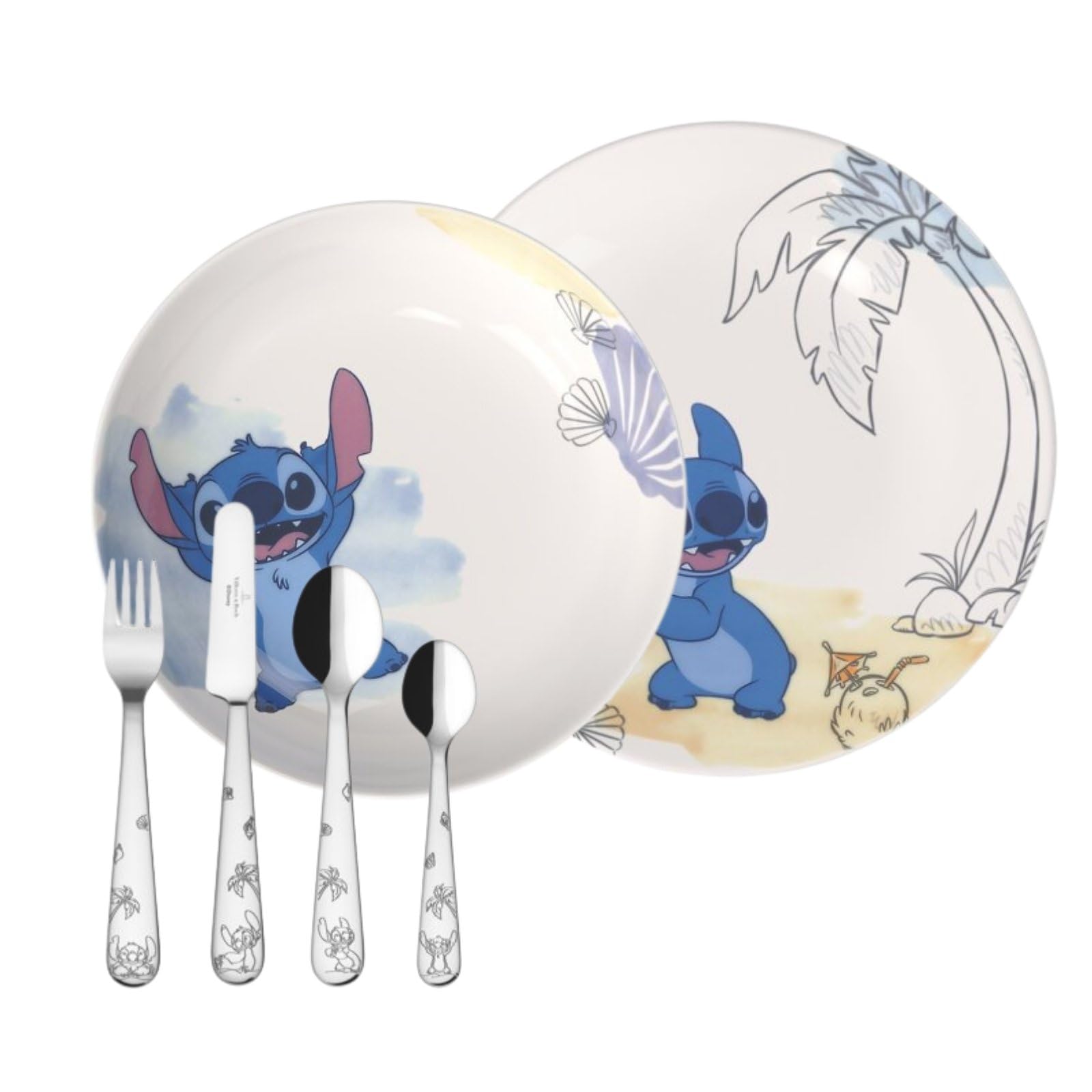 Villeroy & Boch Disney Stitch Ess-Set 6-teilig | Kinder-Set mit Disney Stitch-Motiven, Premium Porzellan, Besteck aus Edelstahl, Spülmaschinenfest