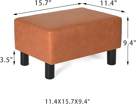 15.7 Mini Ottoman Footstool, Faux Leather Padded Footrest with Solid Wood Legs, Modern Rectangle Footrest for Couch, Red-Orange