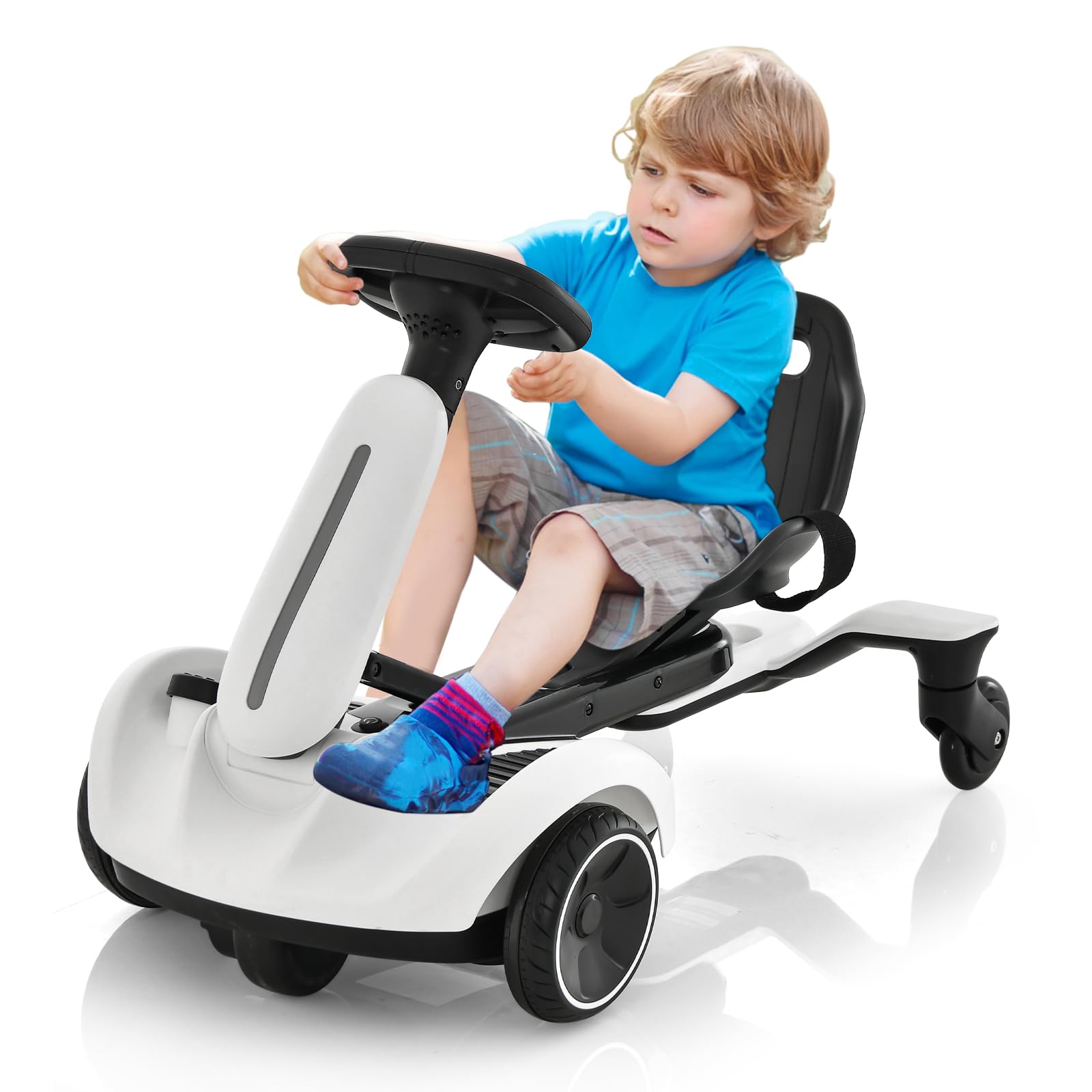 Maxmass 6V Kids Ride on Drift Car, Battery Powered Ride on Racing Kart with 360° Spin Wheels, 2-Position Adjustable Seat, Horn, Electric Children Go Kart for 3-8 Years Old Boys Girls (White) — image 1