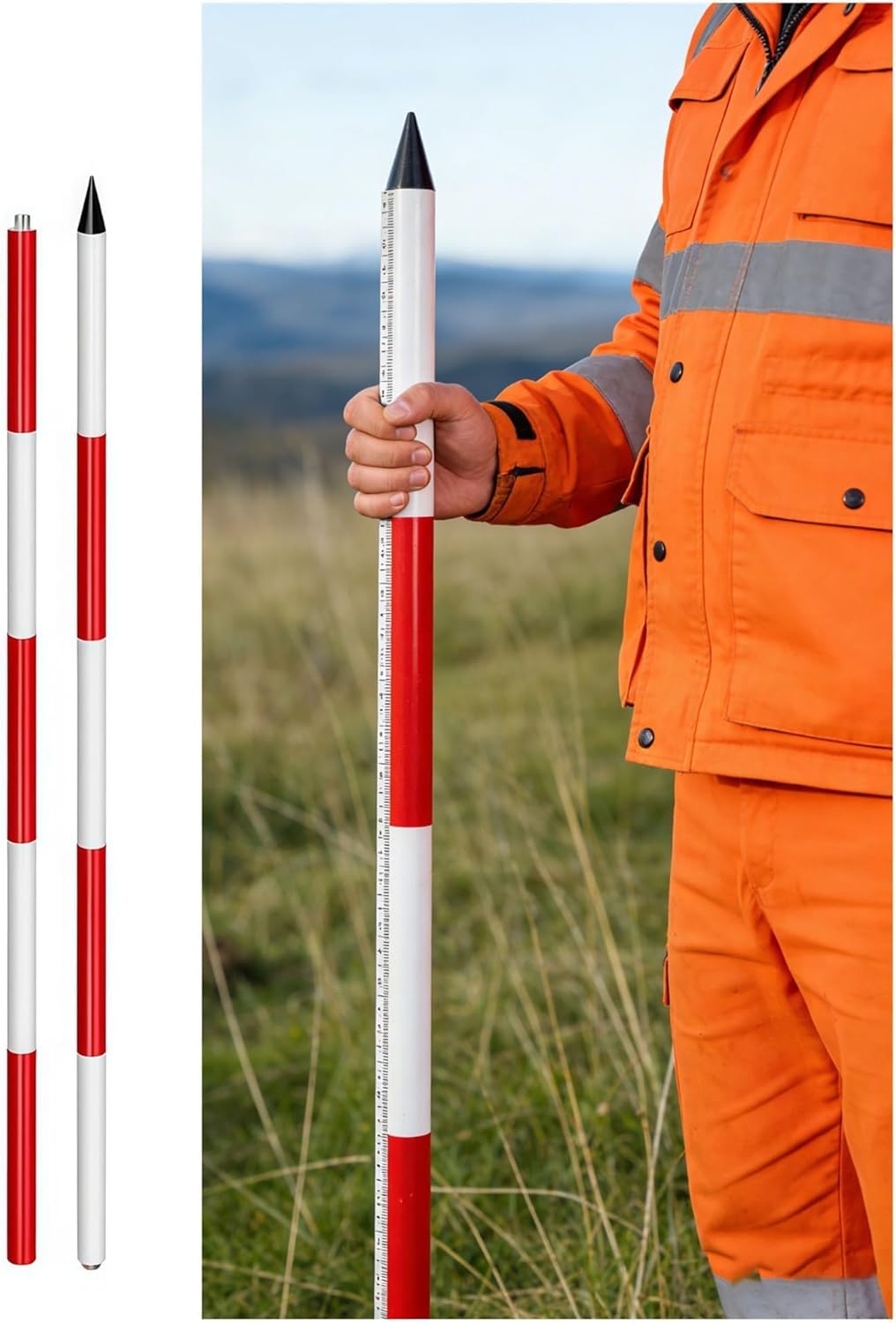 Kanduo Varilla de topografía de aluminio Poste topográfico de aluminio ligero 2/3/5 metros, varilla grado for trabajos viales y topografía(5 meters)