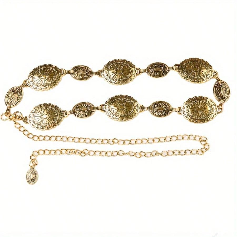 Silver Gold Hollow Boho Style Chain Belt Adjustable Fashion Metal Inlay Waist Belt for Women Party4