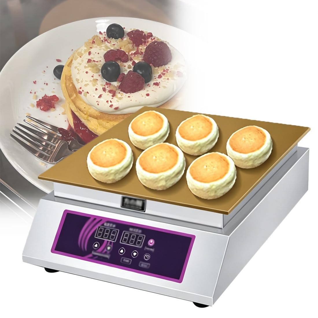 QuinteZhenTially Electric Pancake & Dorayaki Maker,Countertop Dorayaki Making Machine,Commercial Souffle Machine,Stainless Steel Non-Stick Griddle Waffle Maker,for Muffins,Waffles Singlehead