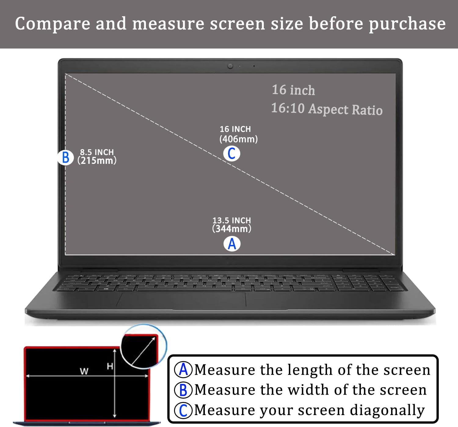 2 Pack 16" Laptop Tempered Glass Screen Protector for HP/Dell/Sony/Samsung/Lenovo/Acer/MSI/LG/Razer Blade 16 inch Aspect Ratio 16:10 Laptop, 9H Hardness,HD Clear, Anti-Scratch