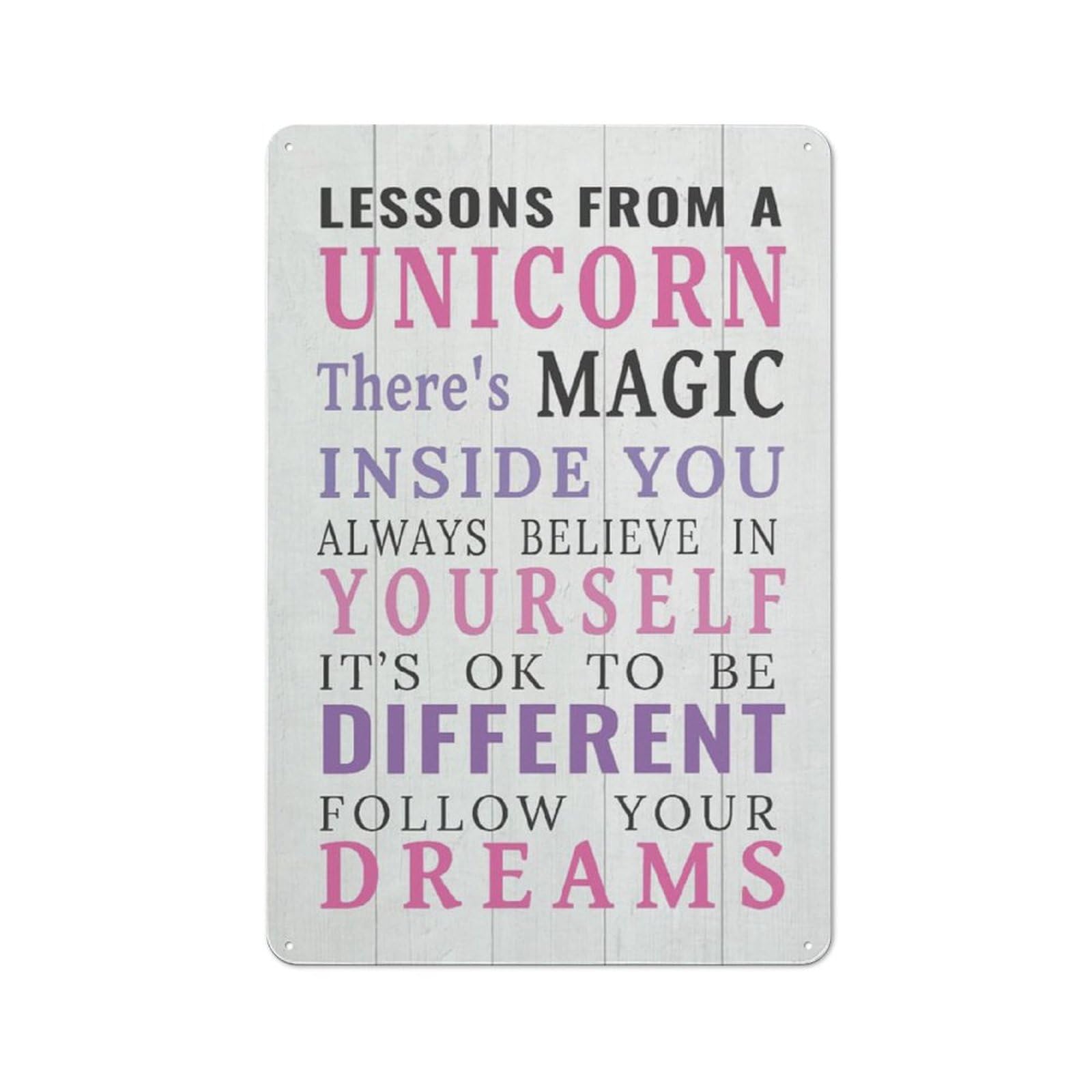 Rustic Metal Tin Sign, Unicorn Inspirational Quote Wall Art, Girls Bedroom Nursery Positive Decor 12x8 Inch