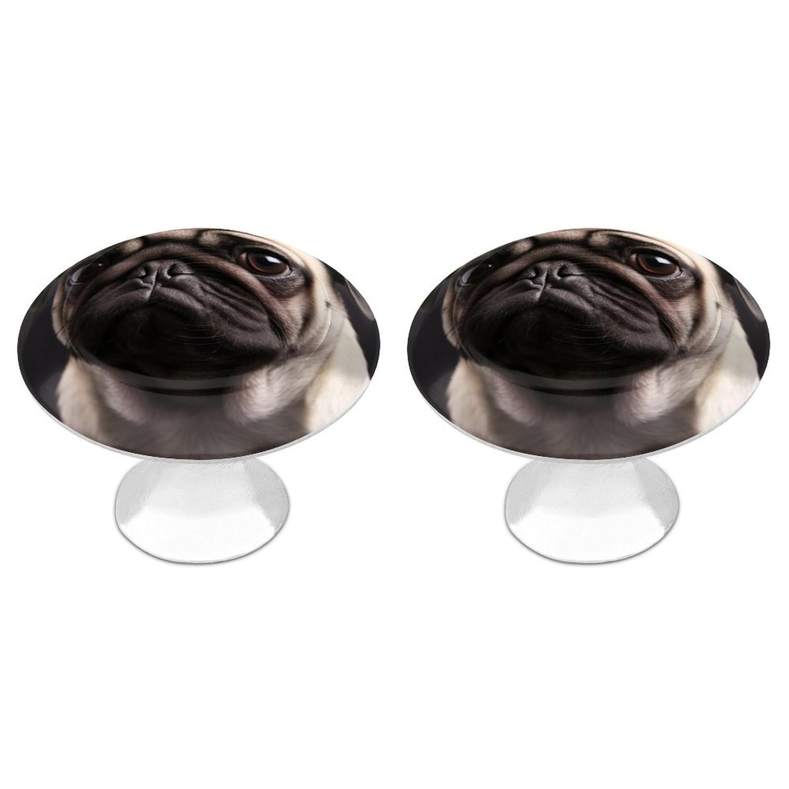 Fodpand White 2 Pack Cabinet Knobs 1.1 Inch Single Hole Drawer Pulls Handles Decorative Pug Furniture Knobs For Dresser Kitchen Bathroom Cupboard Wardrobe Vanity Closet Door Hardware