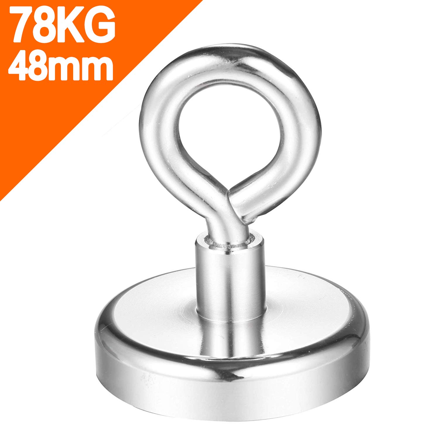 Wukong 172LBS (78KG) Pulling Force Super Powerful Round Neodymium Magnet with Eyebolt Diameter 1.89"(48mm) X Thickness 0.47"(12mm) For Sciences, Industry,Fishing and Salvage (Diameter-48mm)