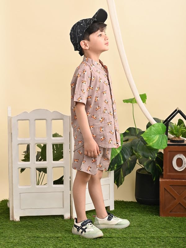 Image of superminis Baby Boys Cotton Printed Shirt and Nikkar /Shorts Coordinated Set