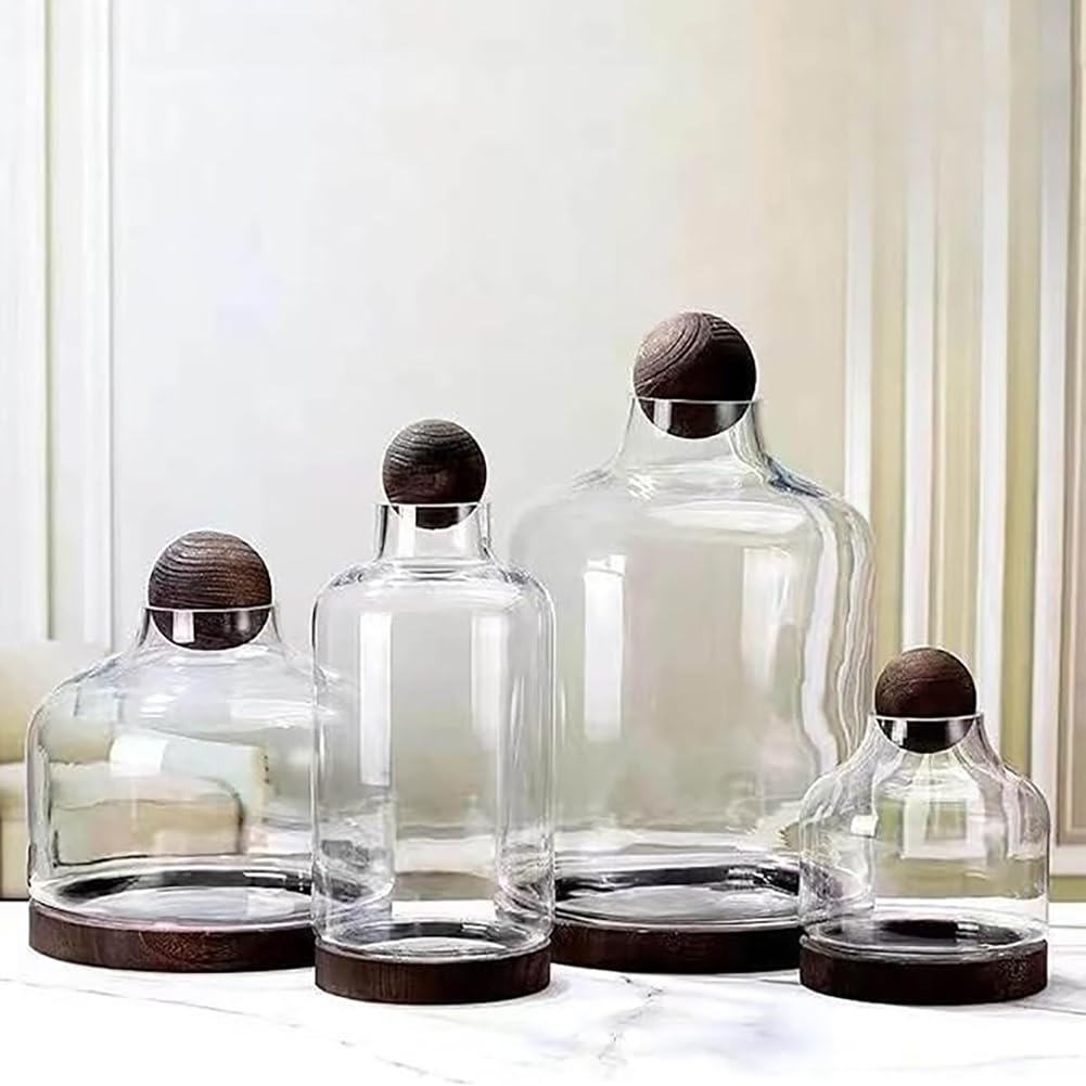 Szklane akwarium, miniaturowe terrarium krajobrazowe szklane akwarium z drewnianą podstawą, nowoczesne akwarium betta, małe akwarium do dekoracji domu i biura,L