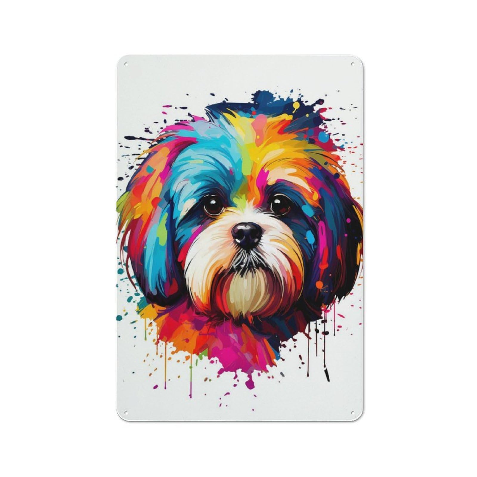Junmoney Shih Tzu Colorful For Garden Room Or Summerhouse, Retro Metal Sign 30X20cm, For Metal Sign Collectors, For Vintage Wall Decor Fans