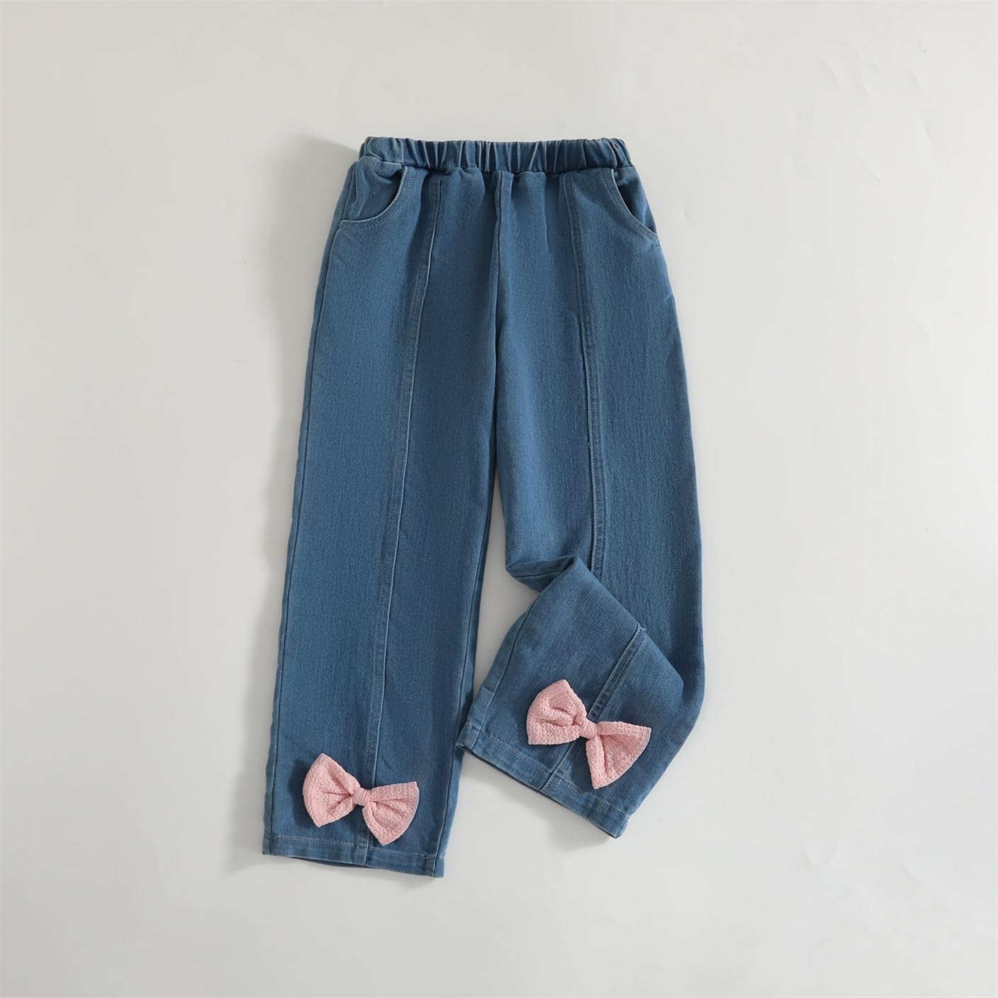 Axumity Conjunto de 2 piezas de ropa de primavera y verano, lindo lazo de manga larga + pantalones de mezclilla