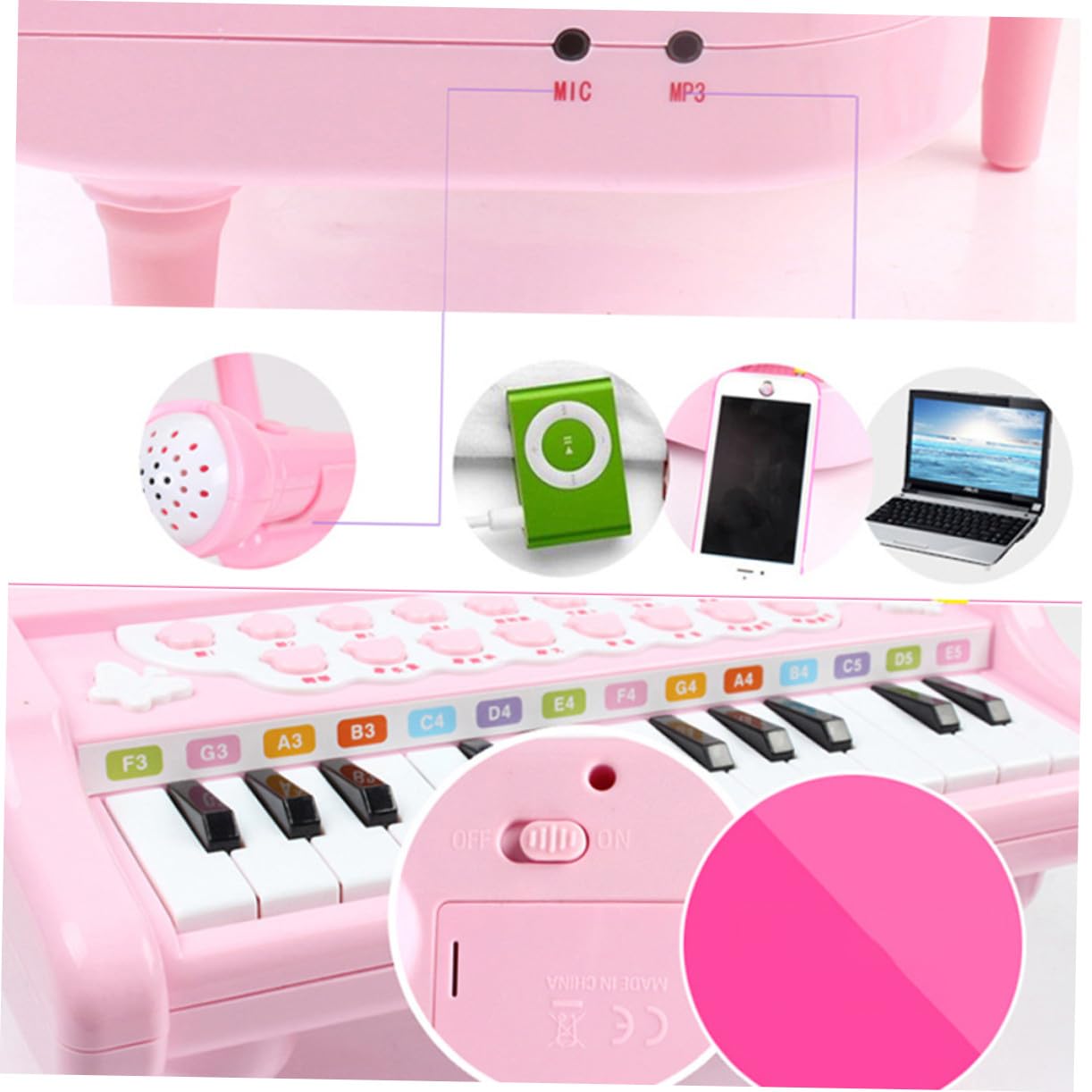 Organo Elettronico Giocattolo Rosa in Plastica con Microfono | Pianola Giocattolo con Microfono, Volume Regolabile, senza Batterie, Educazione Musicale per Ragazzo Ragazza