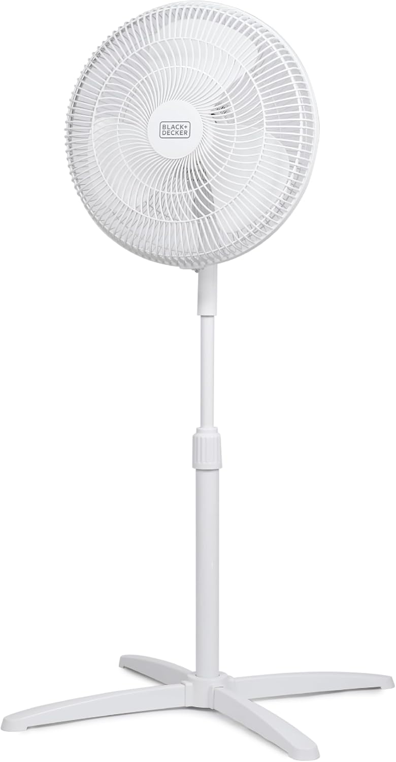 BLACK+DECKER 16-Inch Pedestal Fan, BFP16MXW, Oscillating Fan for Home and Office, Standing Fan with 3 Speed Settings, Height Adjustable with Adjustable Head Tilt, White Single Blade White 16 in.