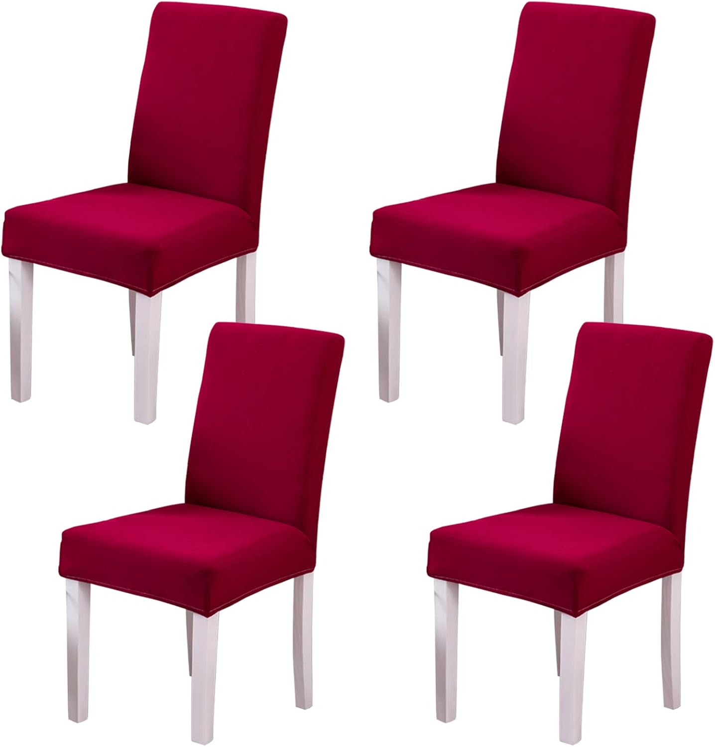 Ogrmar 4PCS Stretch Removable Washable Dining Room Chair Protector Slipcovers/ Home Decor Dining Room Seat Cover (Wine Red)