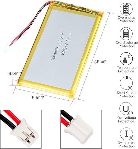 Miniatura 2 de 3.7V 3200mAh 655084 batería de iones de polímero de litio batería recargable Lipo con conector de paso de PH 0.079 in