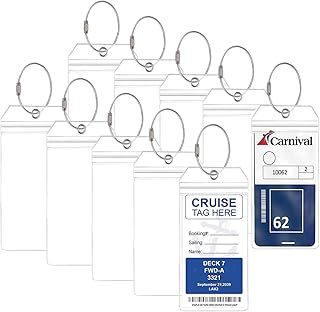 10 PCS Cruise Luggage Tag Holders Cruise Baggage Suitcase Label Cruise Travel Accessories Clear Waterproof PVC Pouch with Zip Seal & Steel Loops Luggage Tags for All Cruise Ships (7.2*3.46Inch) (10)