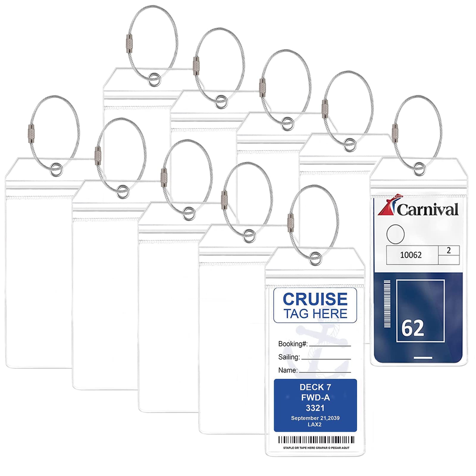 Protection étiquettes Bagage Bateau Lot 8 Porte-Étiquettes Bagage Croisière - Transparents Imperméables - 19x6.3cm Avec Attaches Métal Identifiant Valise Croisière