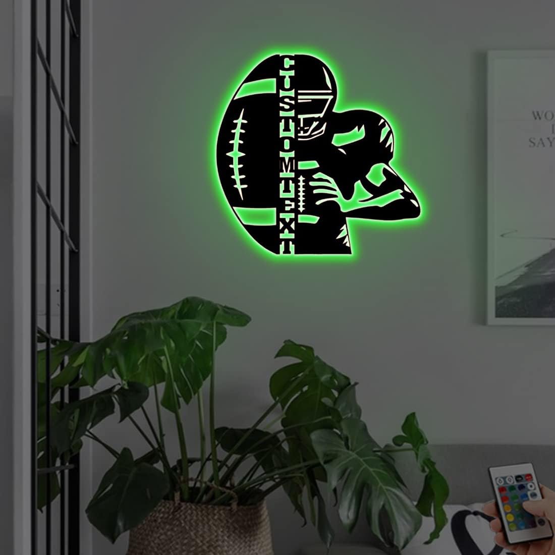 Amabery Personalized Metal LED Wall Hanging Football Sign Night Light Custom Name Rugby Lamp with 16 Changing Colors,Deal for Kids and Adults for Room Living Room Home Decoration