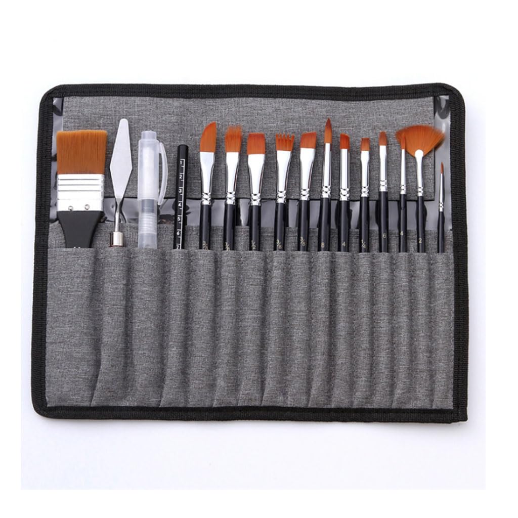 Cepillos de escritura chinos, Juego de pinceles de pintura for artista, bolsa con raspador, pincel de acuarela, pelo de nailon, mango de madera delicado, 18 Uds.