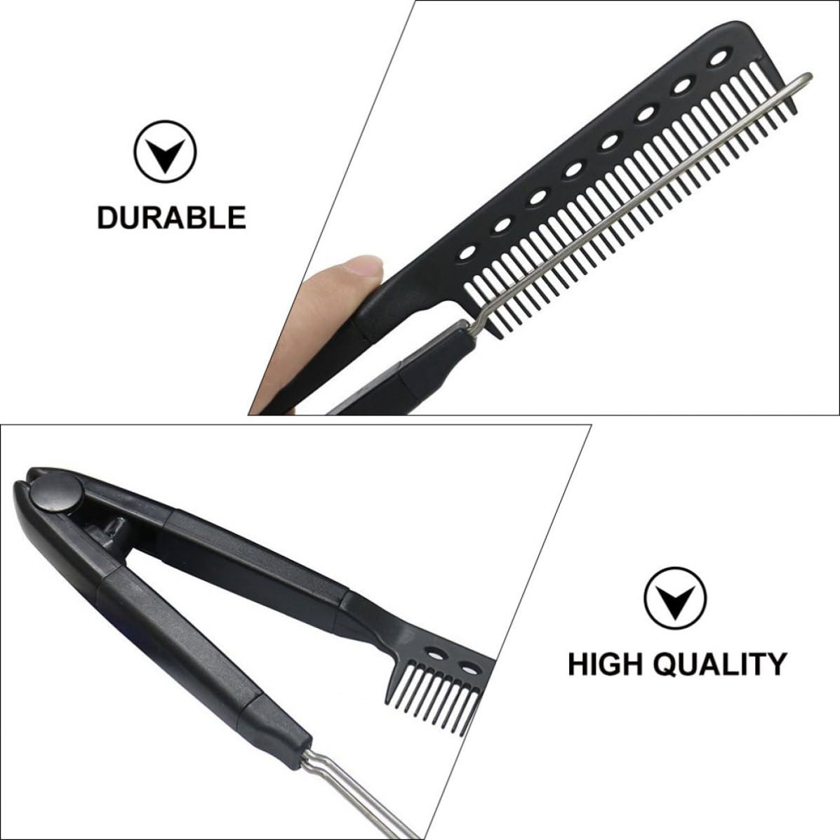 V-shaped Hair Straightener Comb Brush Plastic Hair Styling Tool Suitable for Salon and Home Use Black