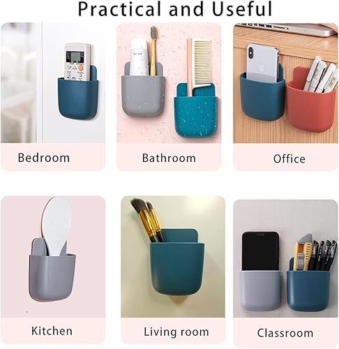 Miniatura 4 de Paquete de 3 soportes para control remoto de montaje en pared, organizador de carga de teléfono sin agujeros, contenedores de almacenamiento de