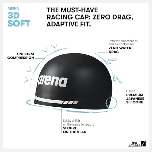Miniatura 2 de Arena 3D Soft USA Gorro de natación unisex de silicona para adultos, para hombres y mujeres, para entrenamiento, competición y baño, para nadadores