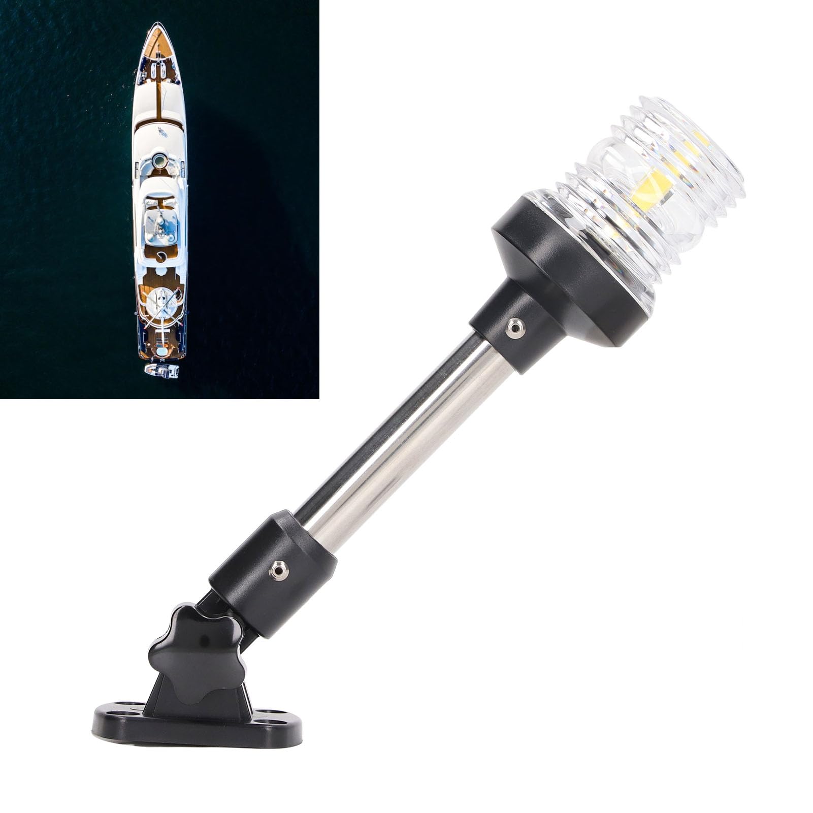 Luce di poppa per barca pieghevole a LED ad alta visibilità - Luce di navigazione impermeabile IP66 per la sicurezza marittima, 12 V 24 V CC, perfetta per diportisti e marinai